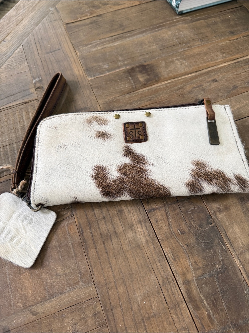 MWT STS Ranchwear Cream & Brown Cowhide Wristlet Clutch